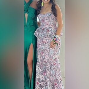 Dress the Population Lilac Floral Sequin Peplum Midi Dress